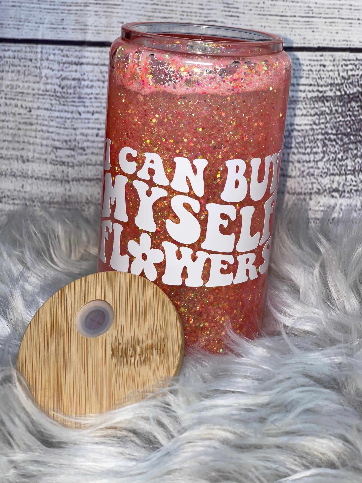 Tumbler - 16oz Libbey Style Double-Walled Glass Beer Can "I Can Buy Myself Flowers"