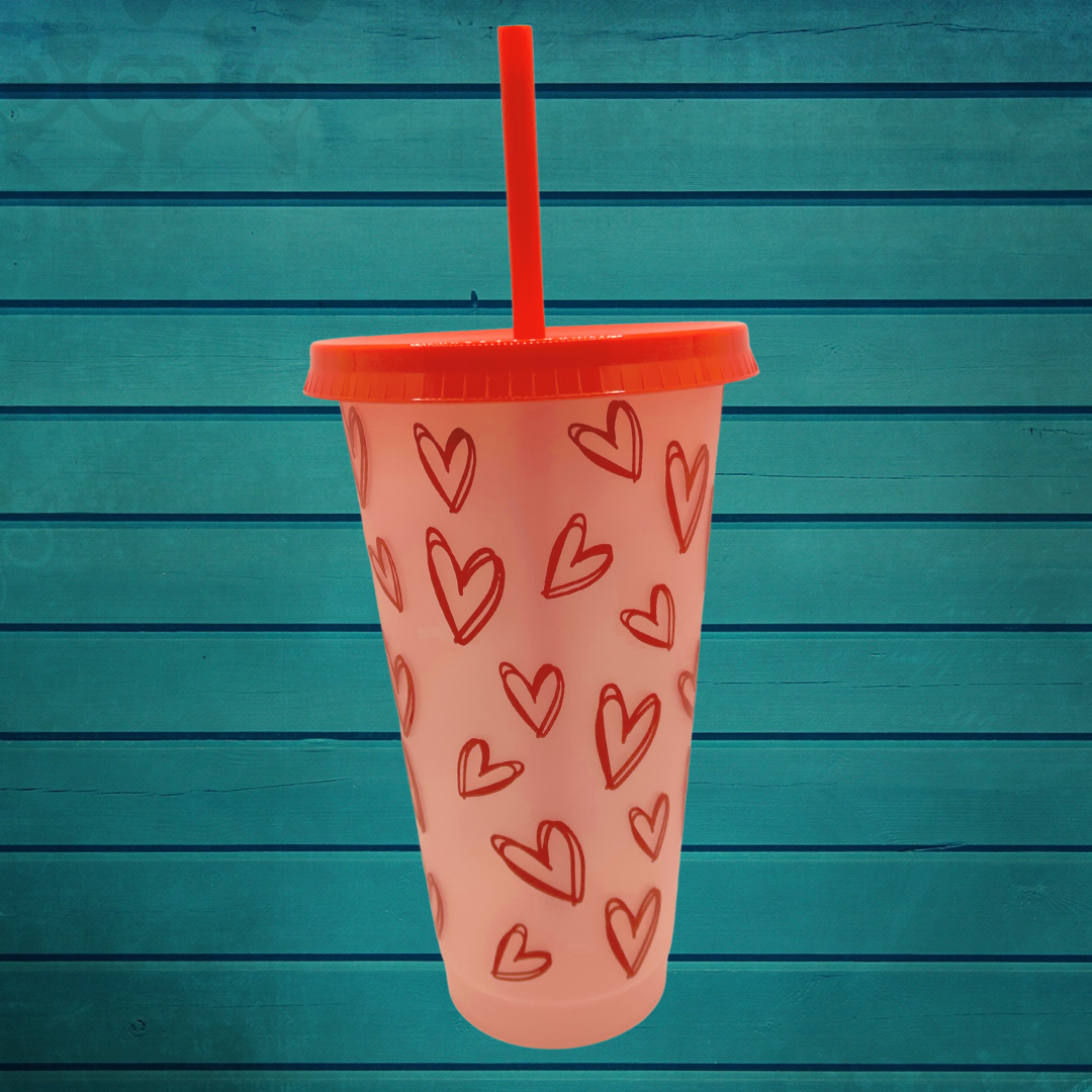 Tumbler - 24oz Color Changing Cold Cup with Valentine's Day Hearts
