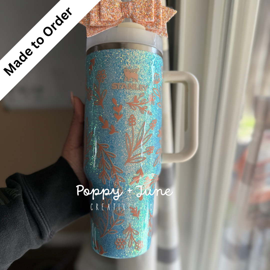 MADE TO ORDER - 40oz Stanley Peach Florals