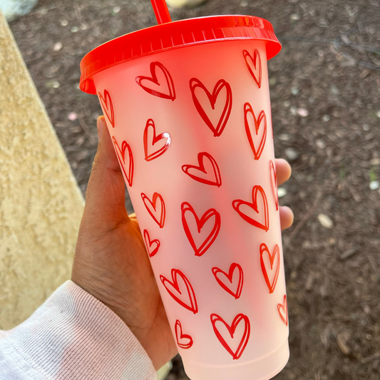 Tumbler - 24oz Color Changing Cold Cup with Valentine's Day  Hearts