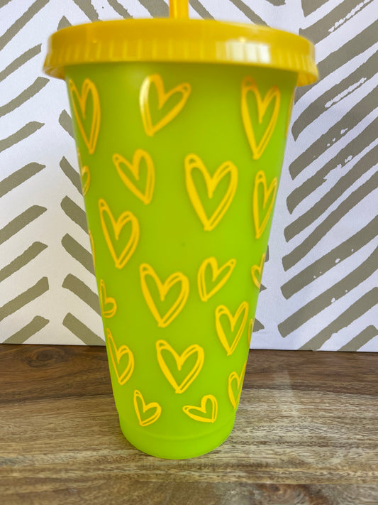 Tumbler - Changing Cold Cup - Doodle Hearts