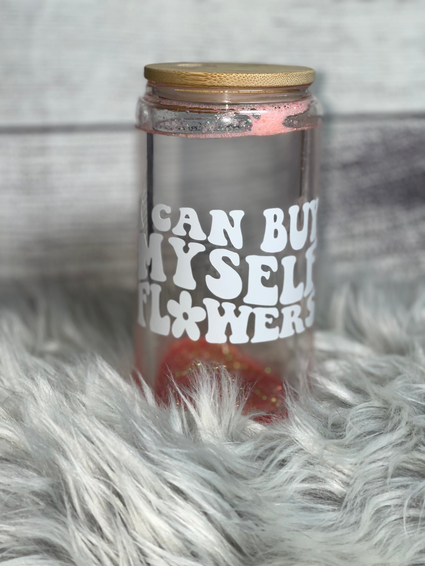 Tumbler - 16oz Libbey Style Double-Walled Glass Beer Can "I Can Buy Myself Flowers"
